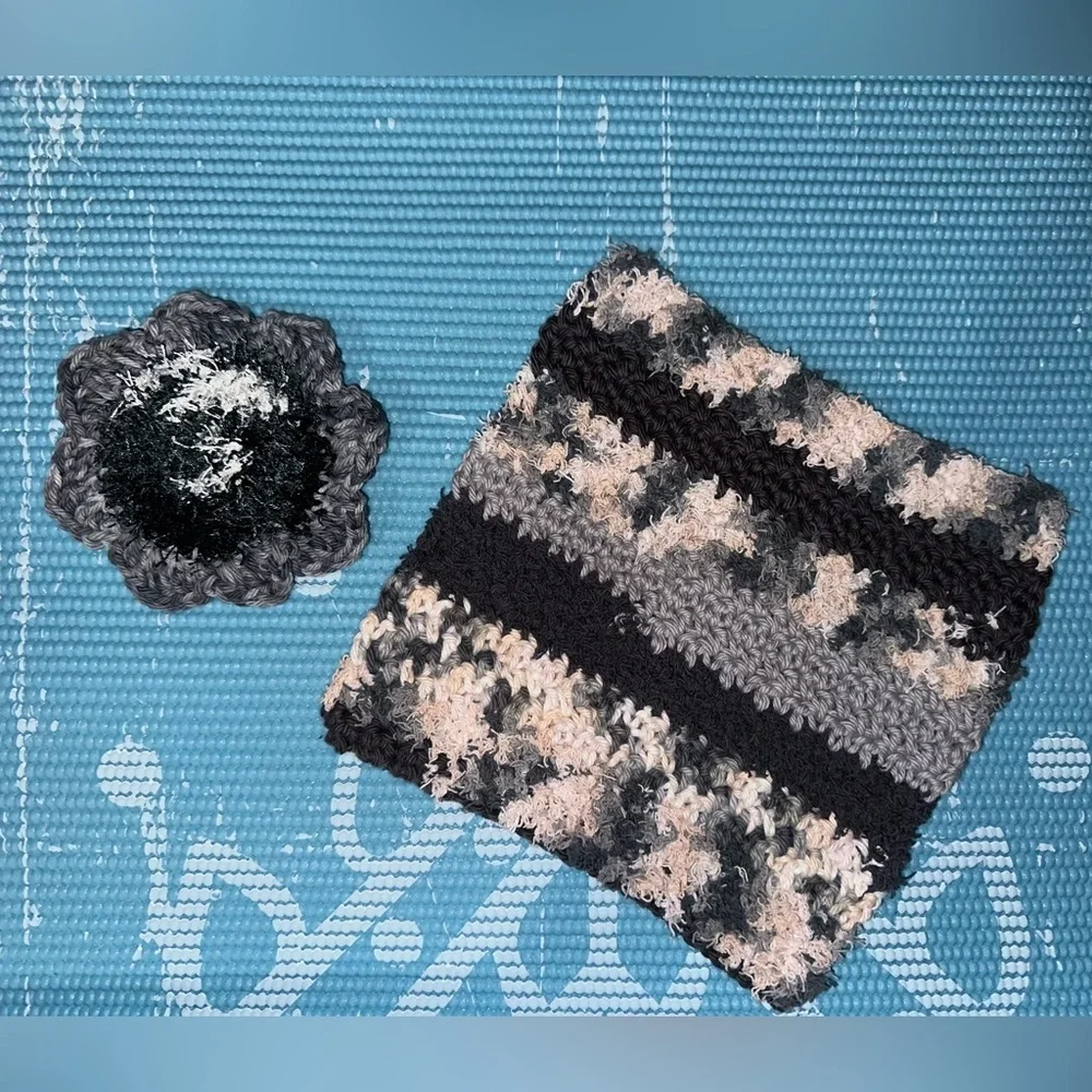 Black and Tan Handmade Cotton Multi Use Washcloth Set